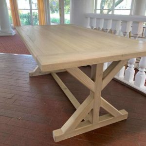 custom wood table inside of a foyer