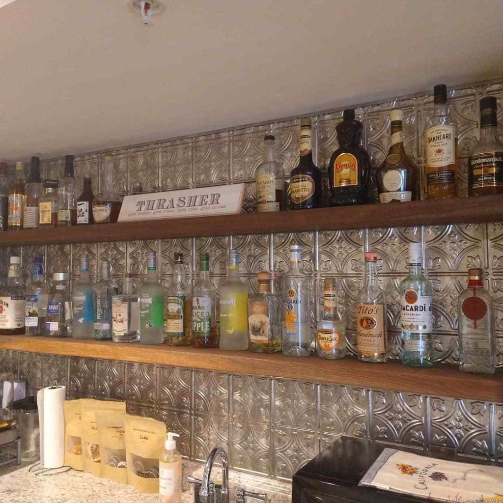 custom wooden alcohol shelf