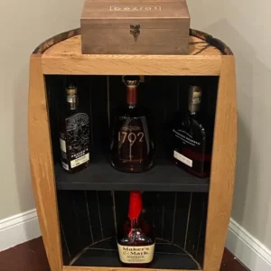 custom liquor end table made out of wood barrel