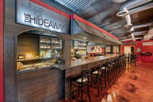 custom wood bar at the hideaway
